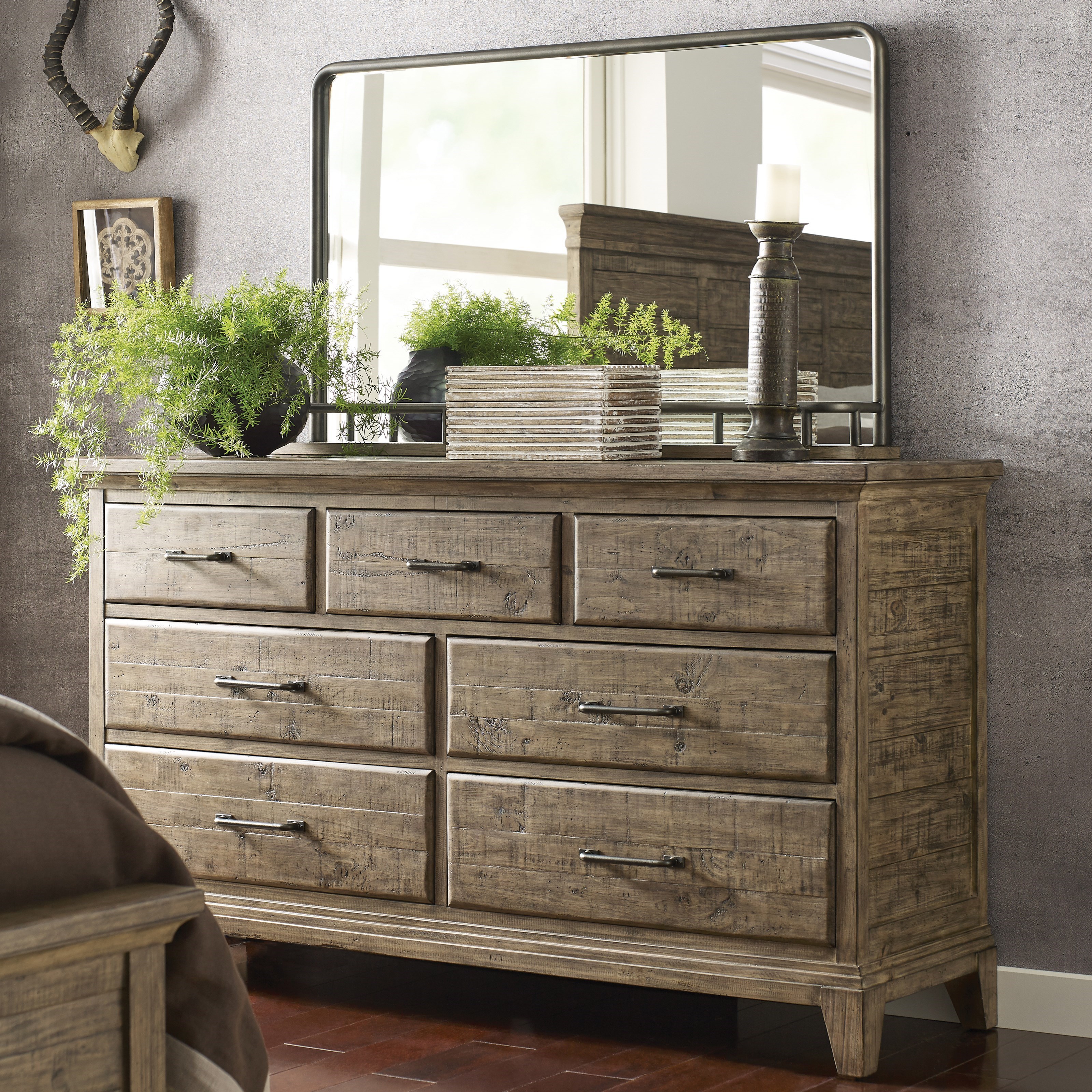 Kincaid Furniture Plank Road Farmstead Dresser and Westwood Mirror Set